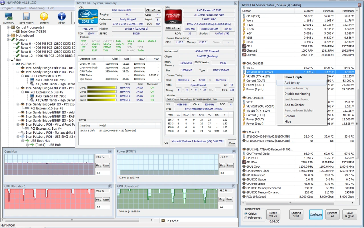 HWiNFO provides detailed system information and sensor monitoring panels