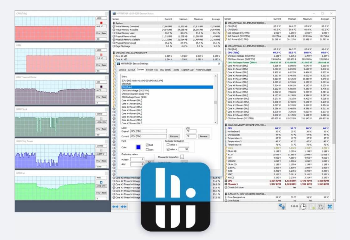 HWiNFO alert configuration panel with threshold and notification settings